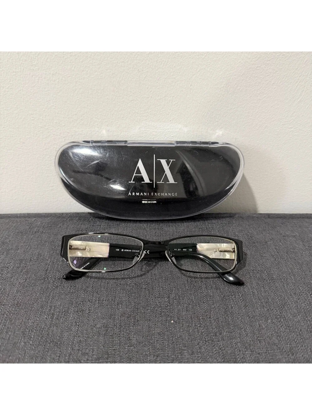 Armani Exchange AX 221 65Z Eyeglasses Frames Black Silver 52-16-135 w/ Case